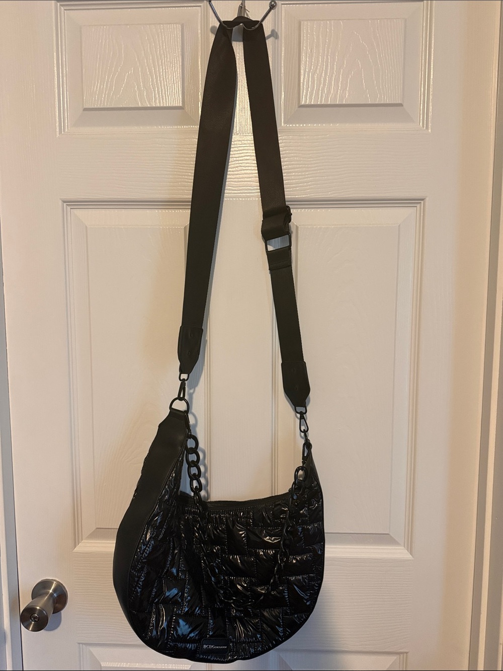 BCBGeneration Black Quilted Puffer Crossbody Bag with Adjustable Strap